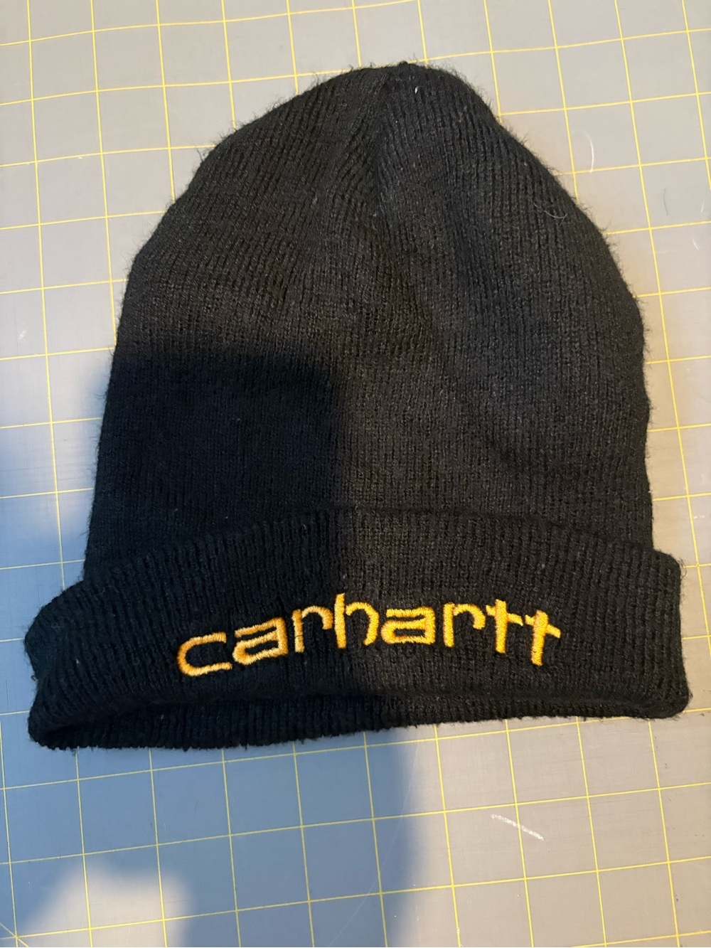 Carhartt Black Knit Beanie with Yellow Logo Embroidery